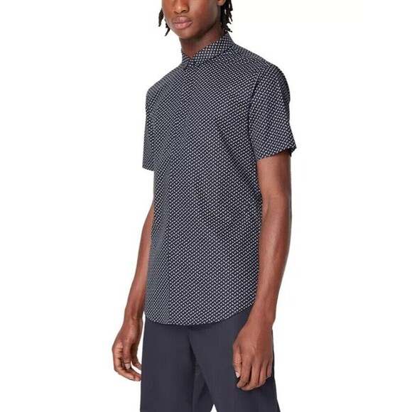 AX Armani Exchange Men's Button Down Shirt Slim-Fit Logo-Print Shirt Navy   2XL - Picture 2 of 9